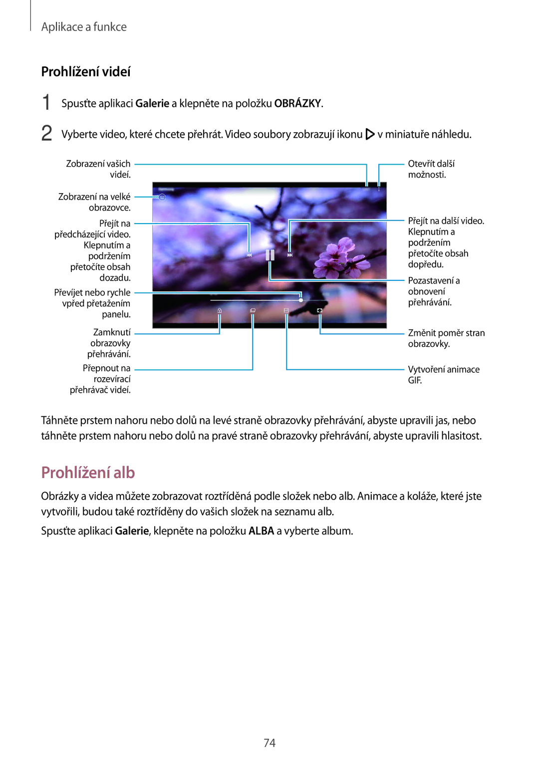 Samsung SM-T390NZKAXEZ manual Prohlížení alb, Prohlížení videí 