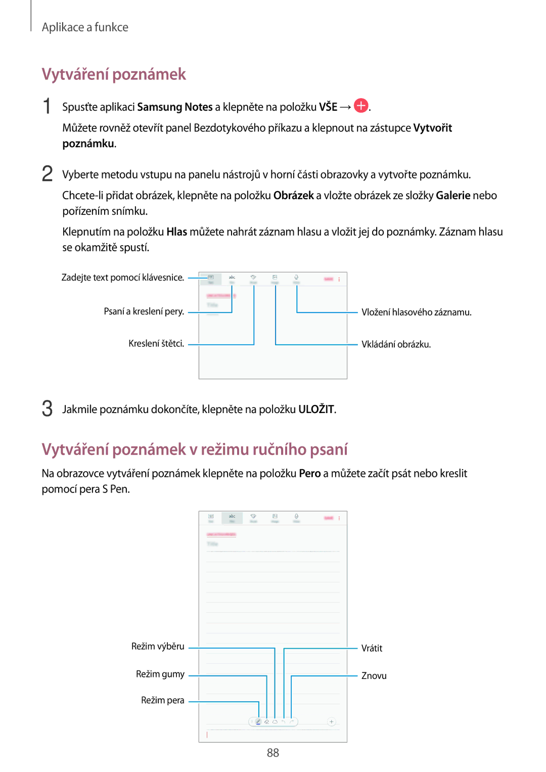 Samsung SM-T390NZKAXEZ manual Vytváření poznámek v režimu ručního psaní 