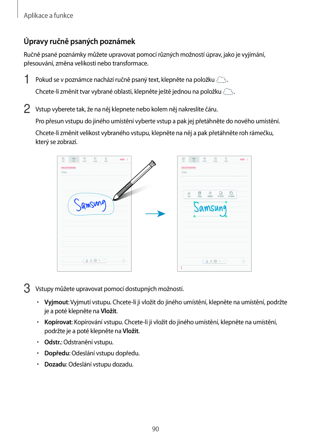 Samsung SM-T390NZKAXEZ manual Úpravy ručně psaných poznámek 