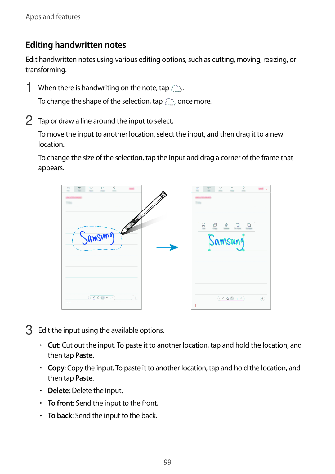 Samsung SM-T395NZKASEB, SM-T395NZKADBT, SM-T395NZKAATO, SM-T395NZKAXEF, SM-T395NZKAITV manual Editing handwritten notes 