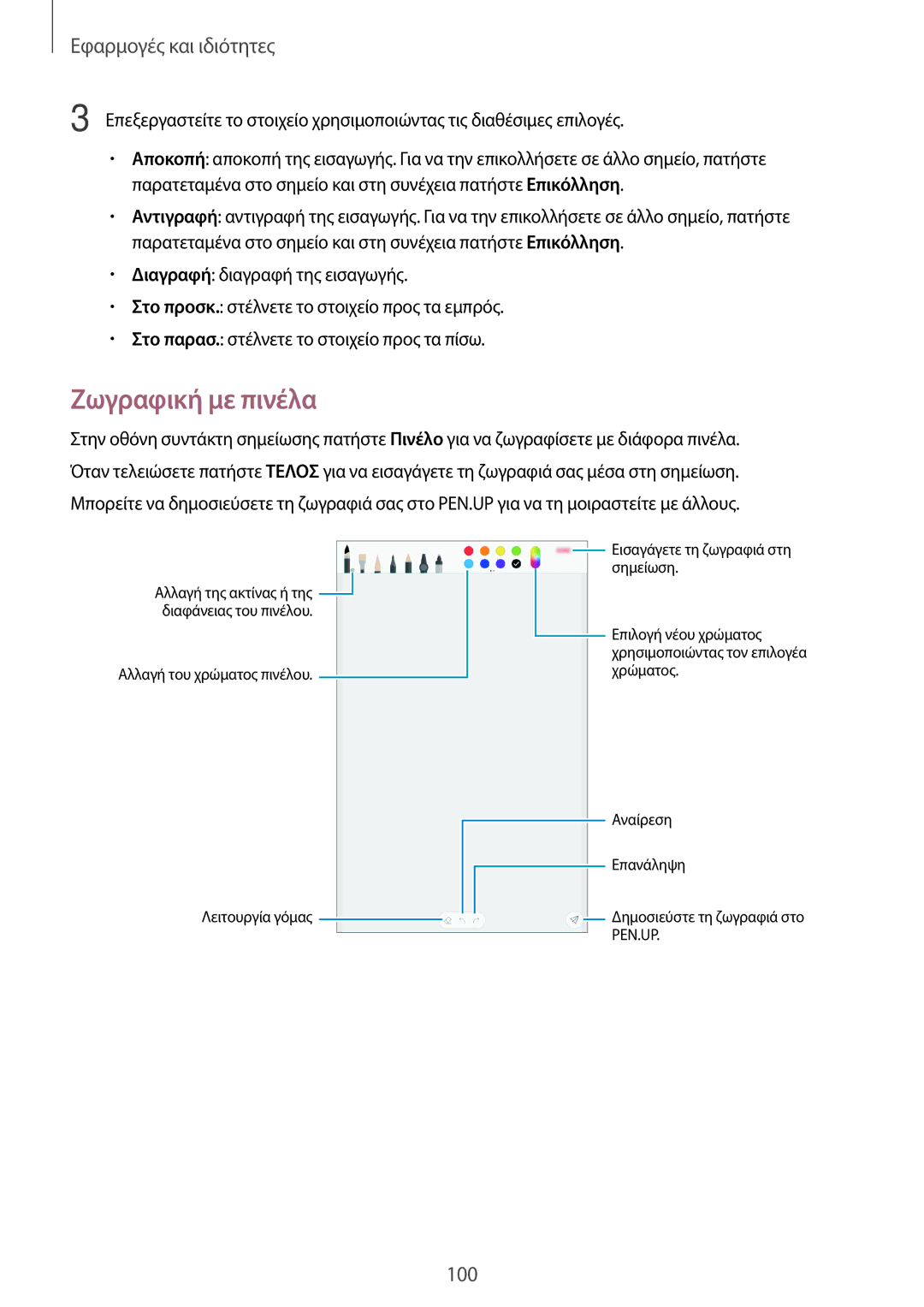 Samsung SM-T395NZKAEUR manual Ζωγραφική με πινέλα 