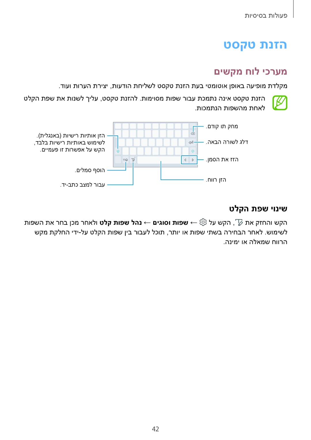 Samsung SM-T395NZKAILO manual טסקט תנזה, םישקמ חול יכרעמ, טלקה תפש יוניש 