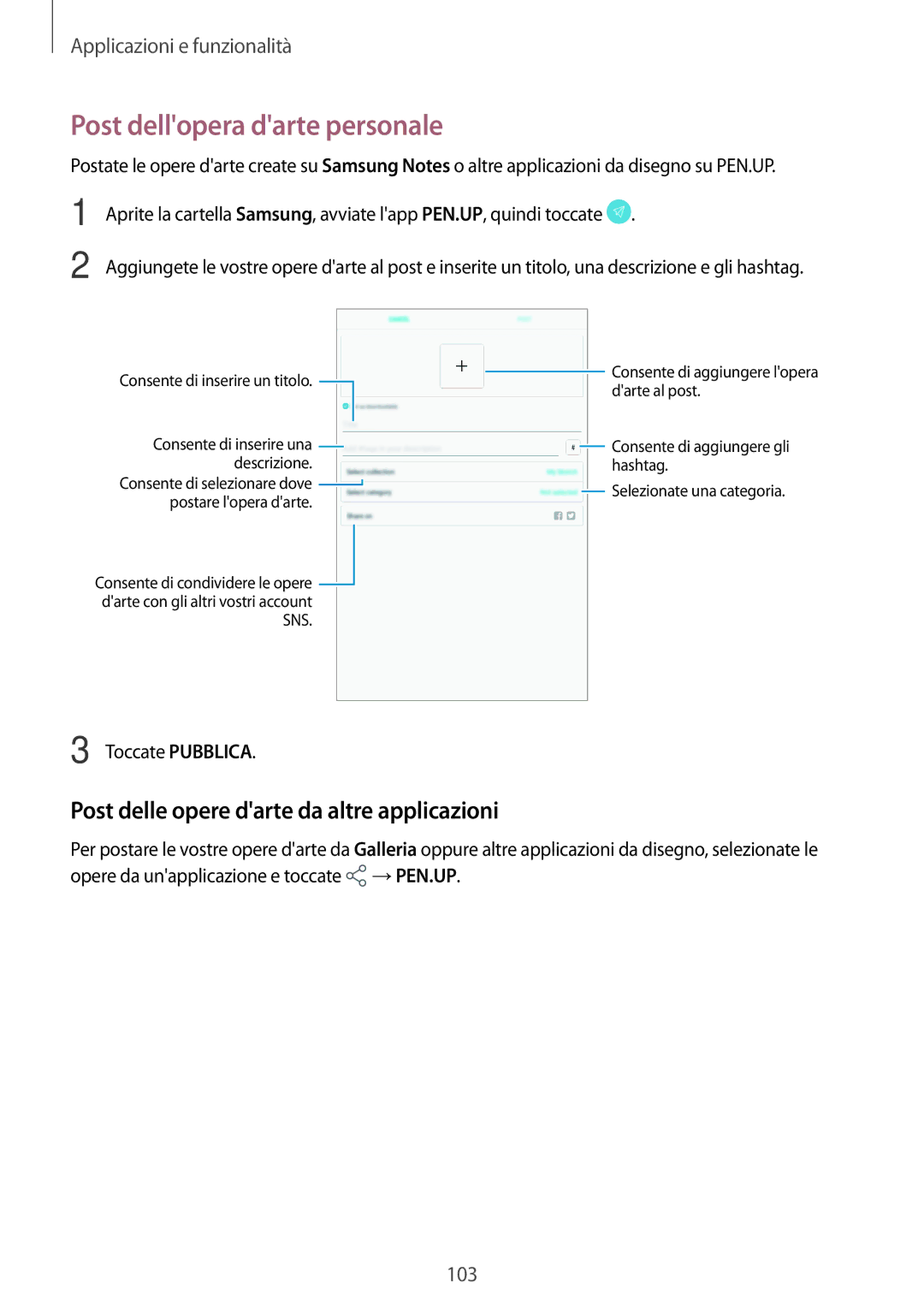 Samsung SM-T395NZKAITV manual Post dellopera darte personale, Post delle opere darte da altre applicazioni 