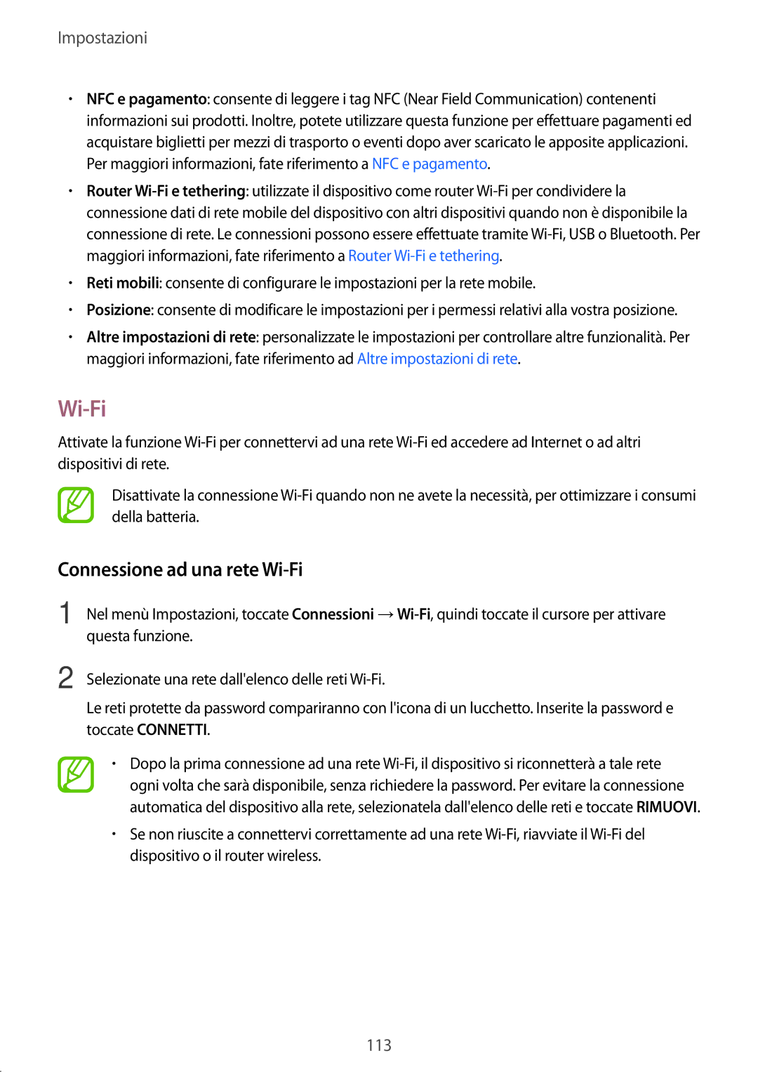 Samsung SM-T395NZKAITV manual Connessione ad una rete Wi-Fi 