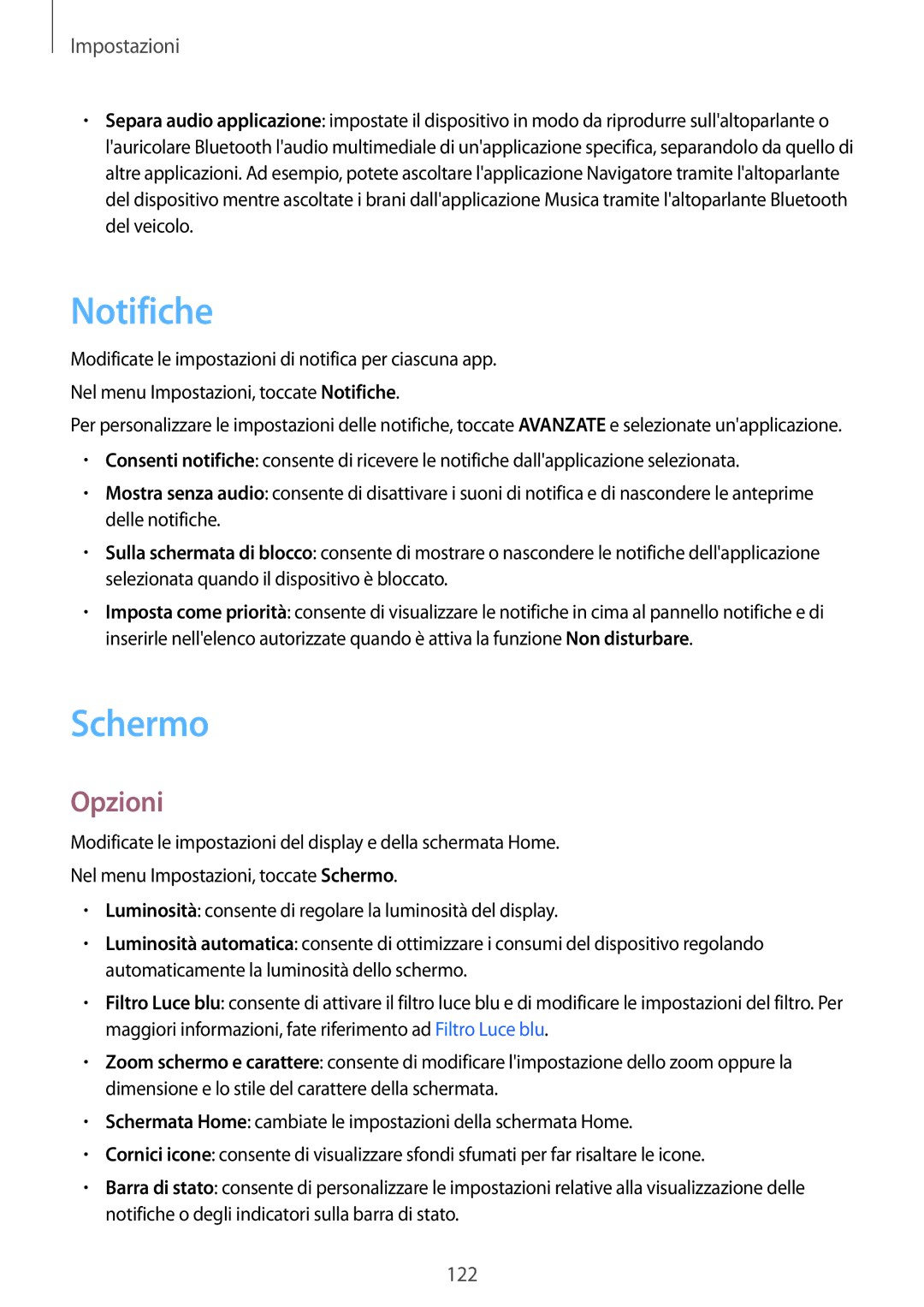 Samsung SM-T395NZKAITV manual Notifiche, Schermo 