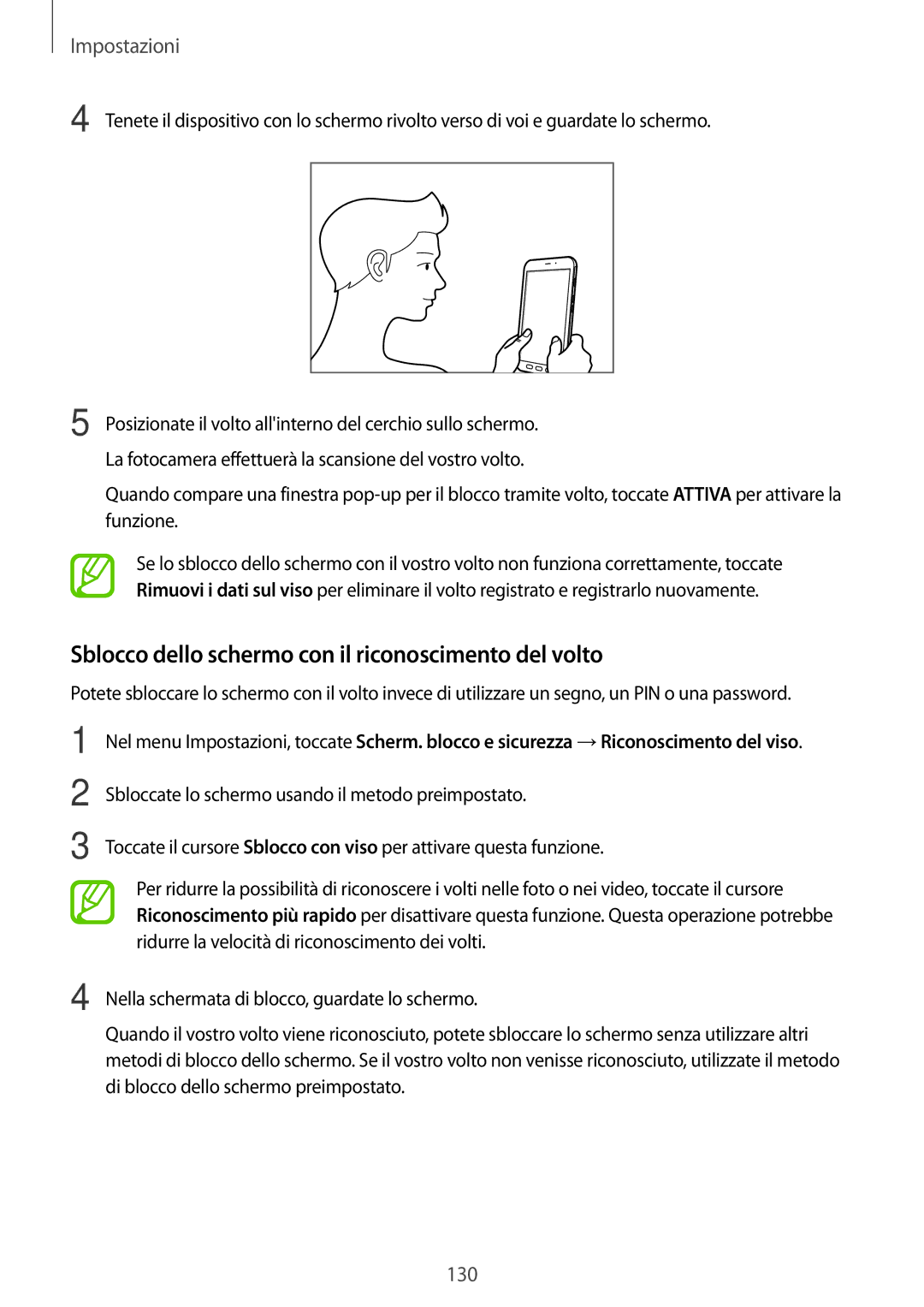 Samsung SM-T395NZKAITV manual Sblocco dello schermo con il riconoscimento del volto 