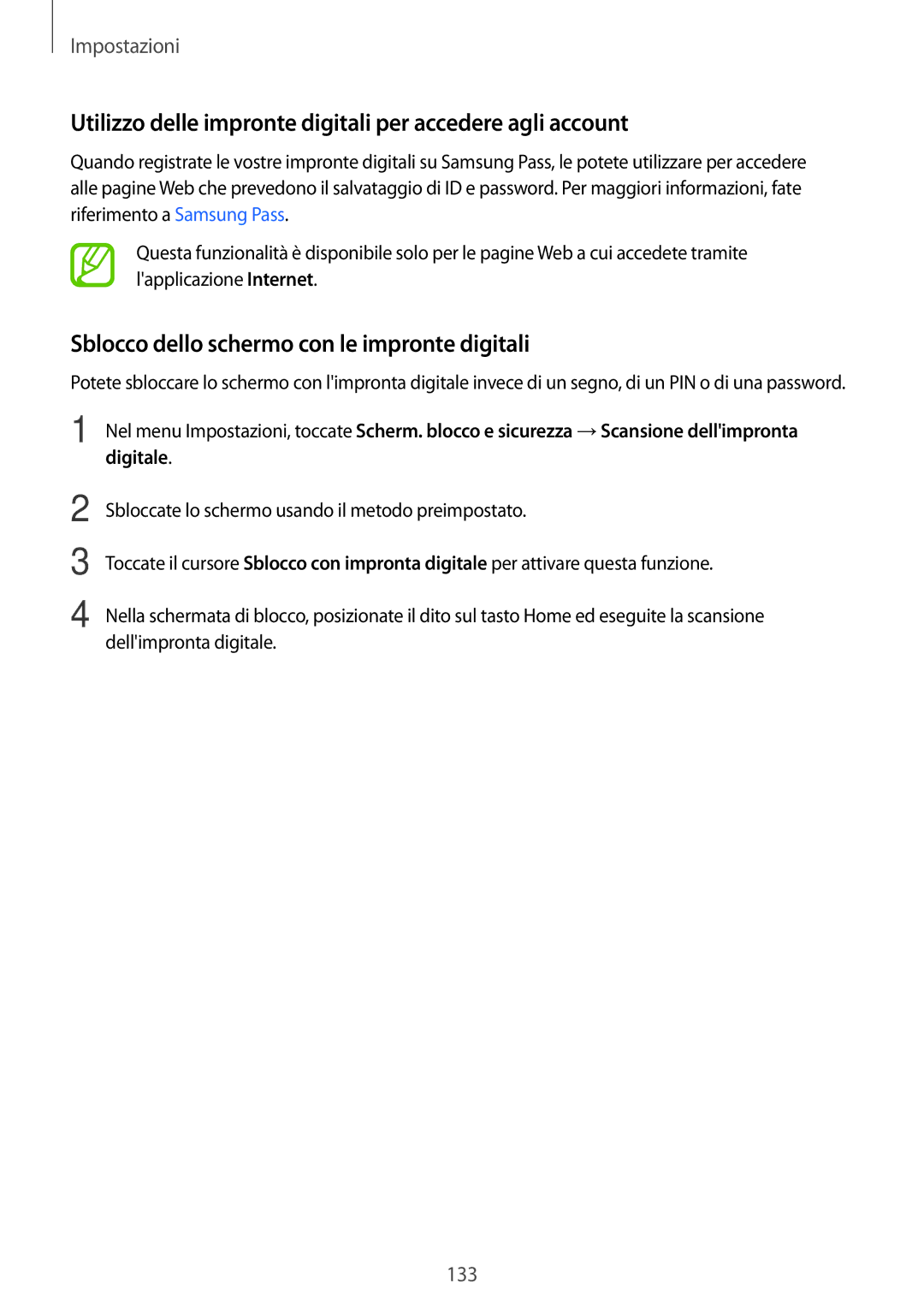 Samsung SM-T395NZKAITV manual Utilizzo delle impronte digitali per accedere agli account 