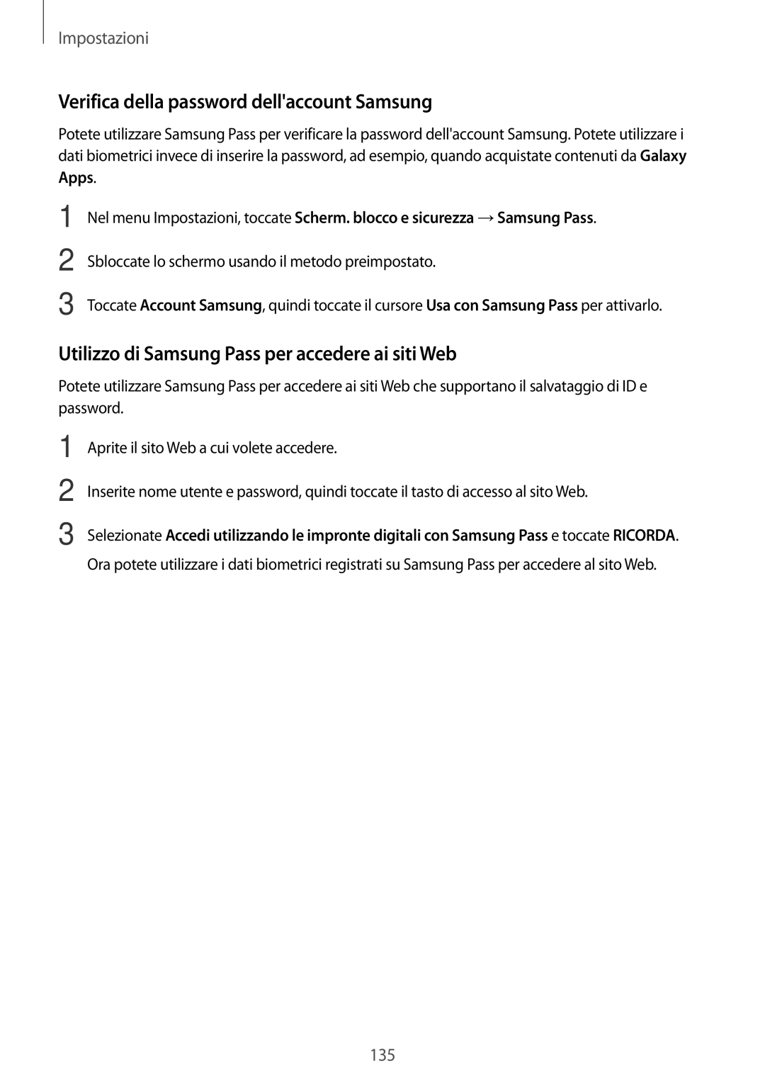 Samsung SM-T395NZKAITV Verifica della password dellaccount Samsung, Utilizzo di Samsung Pass per accedere ai siti Web 