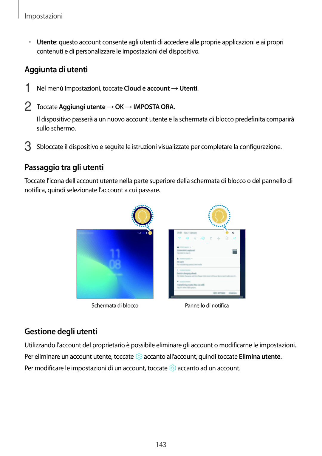 Samsung SM-T395NZKAITV manual Aggiunta di utenti, Passaggio tra gli utenti, Gestione degli utenti 