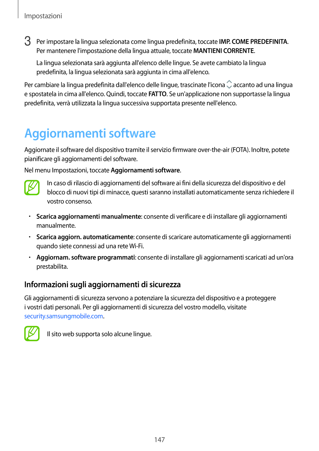 Samsung SM-T395NZKAITV manual Aggiornamenti software, Informazioni sugli aggiornamenti di sicurezza 