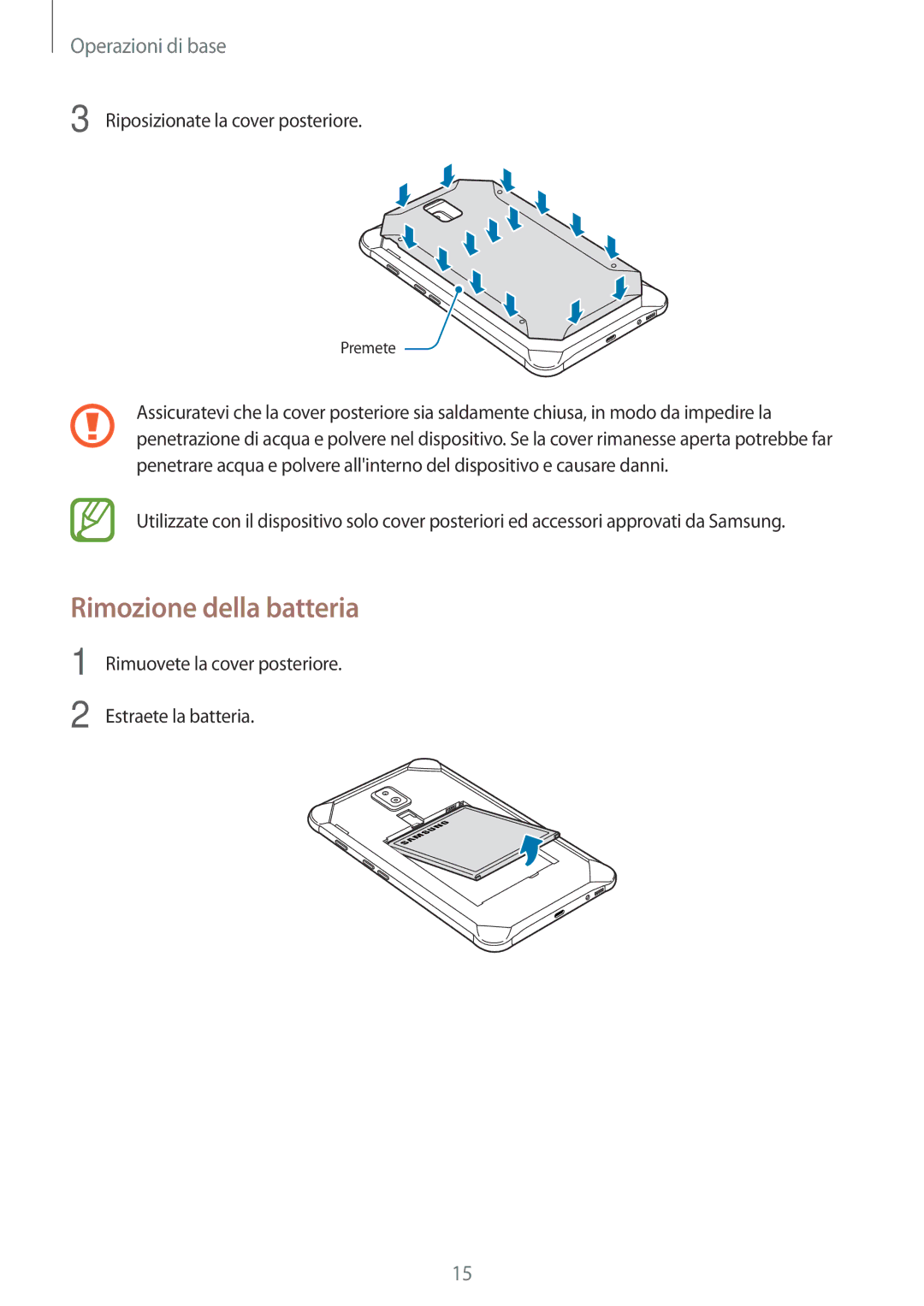 Samsung SM-T395NZKAITV manual Rimozione della batteria 