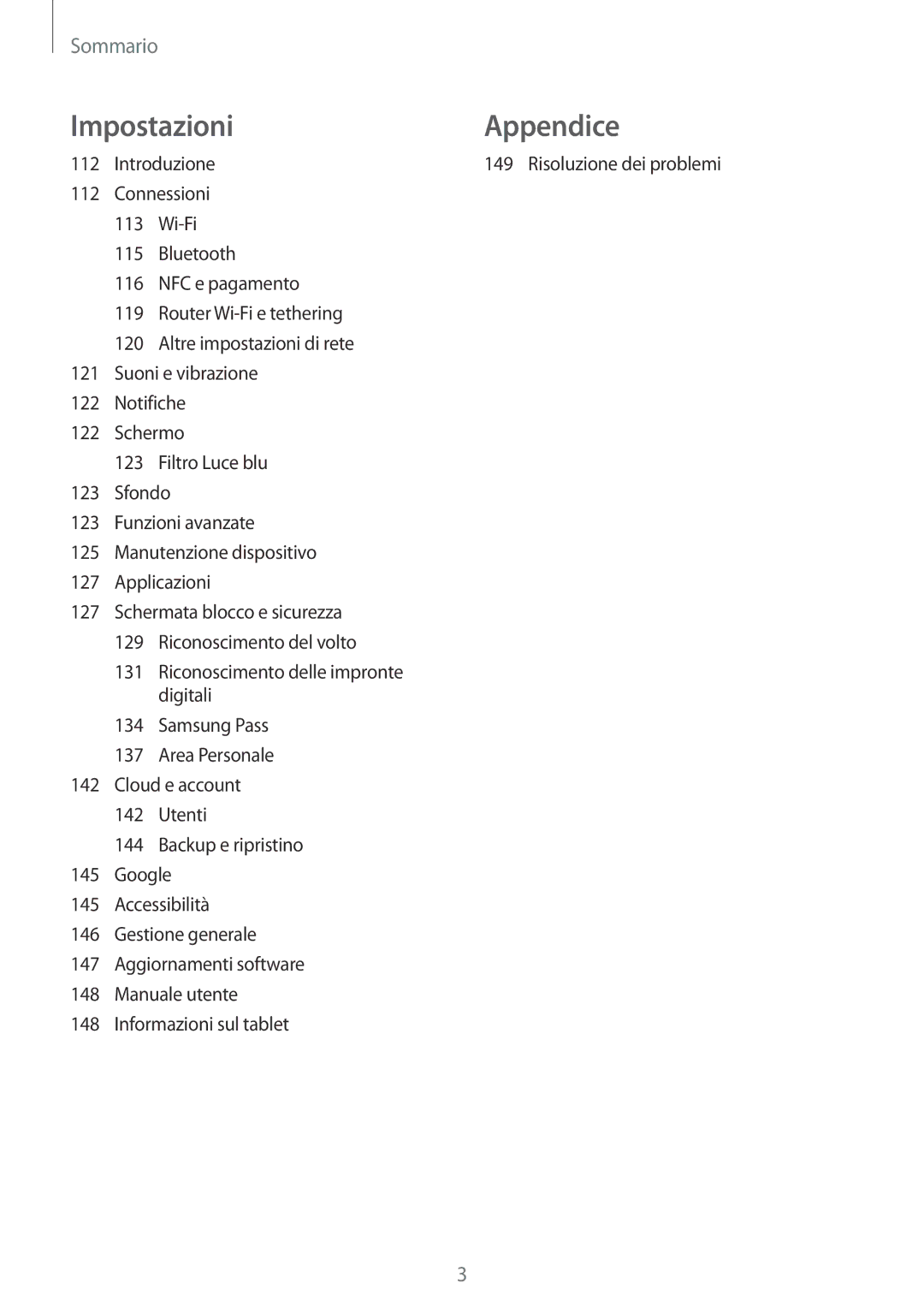 Samsung SM-T395NZKAITV manual Impostazioni Appendice 