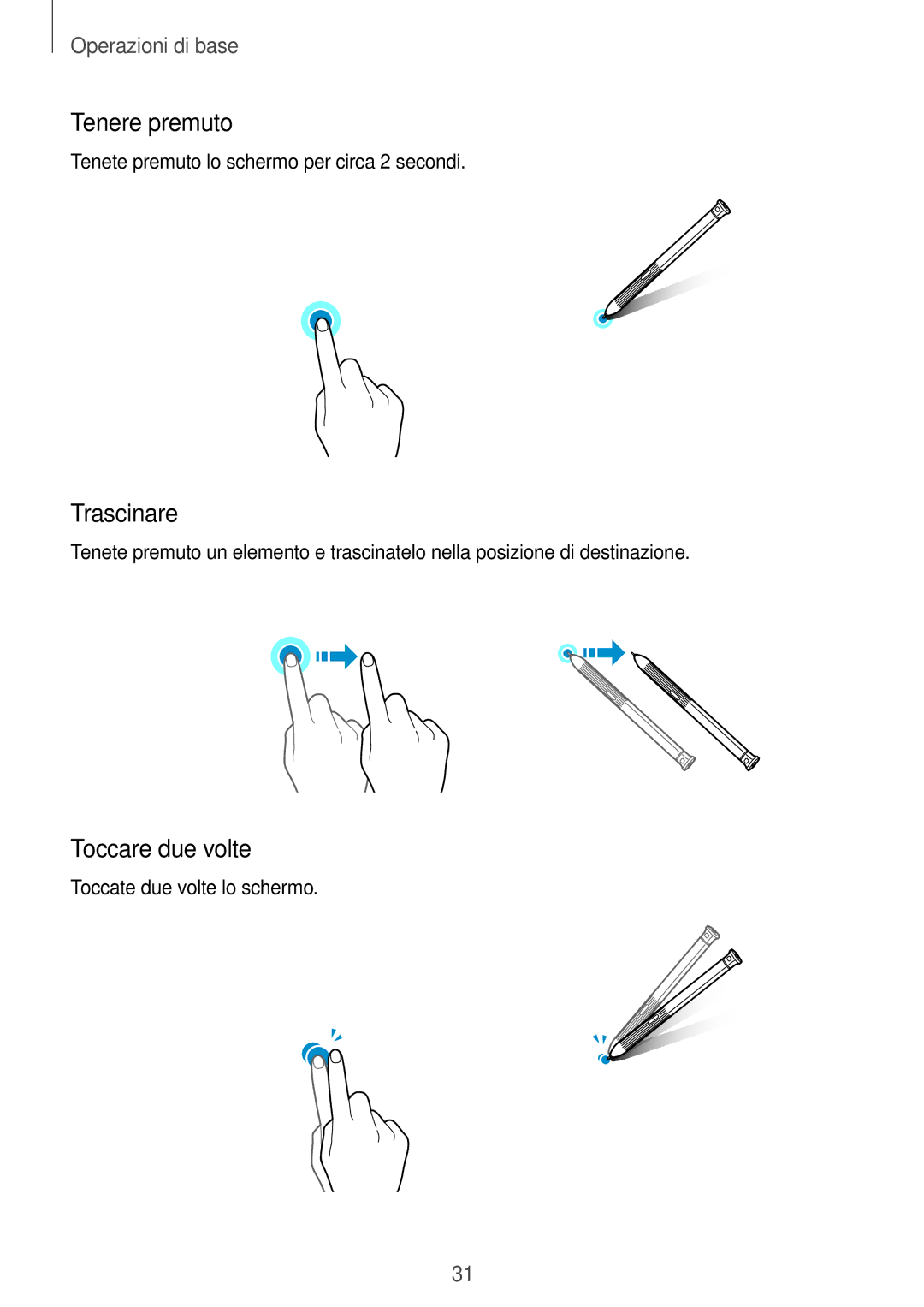 Samsung SM-T395NZKAITV manual Tenere premuto, Trascinare, Toccare due volte 