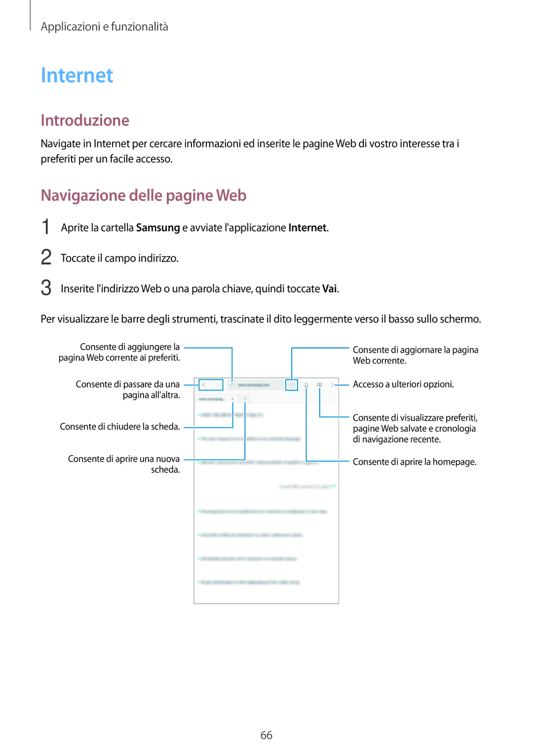 Samsung SM-T395NZKAITV manual Internet, Navigazione delle pagine Web 