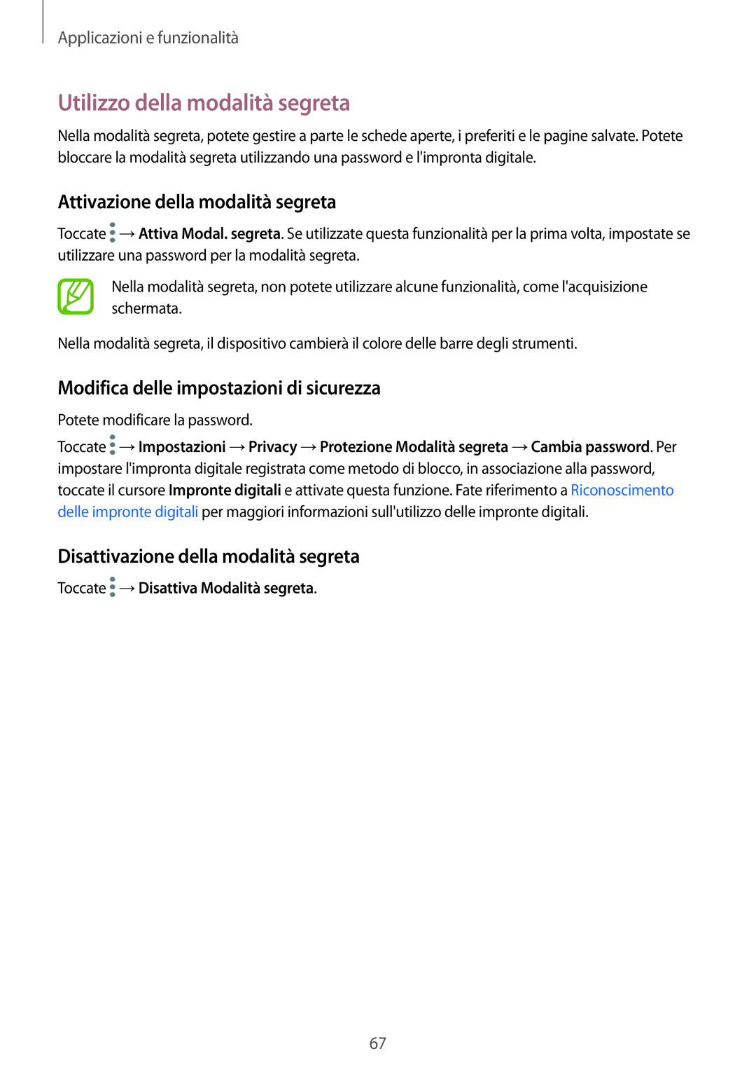 Samsung SM-T395NZKAITV manual Utilizzo della modalità segreta, Attivazione della modalità segreta 