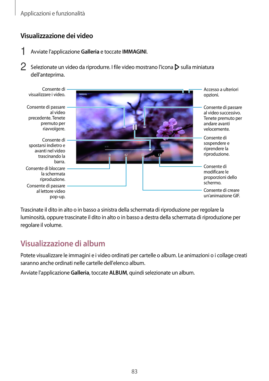 Samsung SM-T395NZKAITV manual Visualizzazione di album, Visualizzazione dei video 