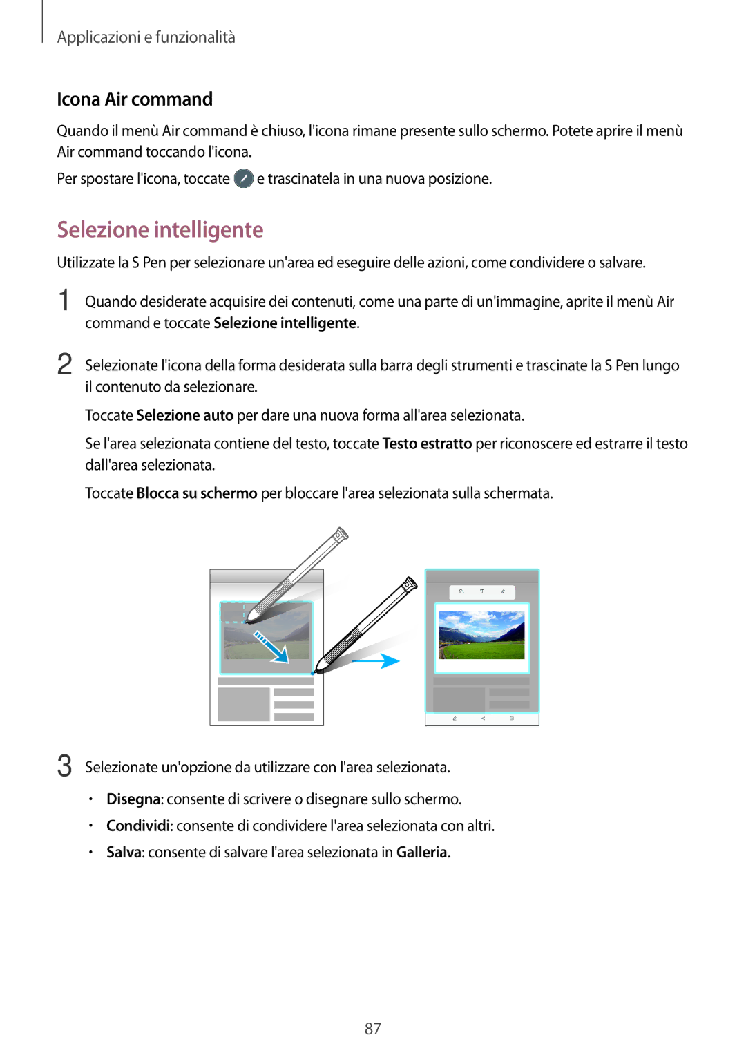 Samsung SM-T395NZKAITV manual Icona Air command, Command e toccate Selezione intelligente 