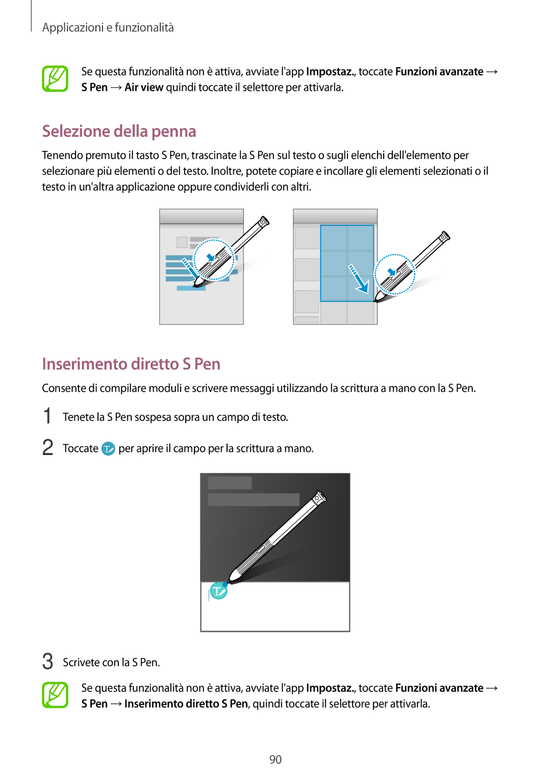 Samsung SM-T395NZKAITV manual Selezione della penna, Inserimento diretto S Pen 