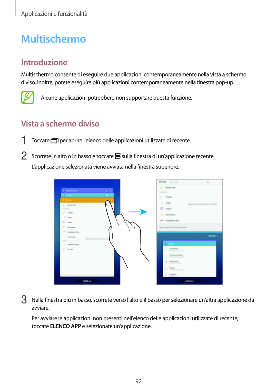 Samsung SM-T395NZKAITV manual Multischermo, Vista a schermo diviso 