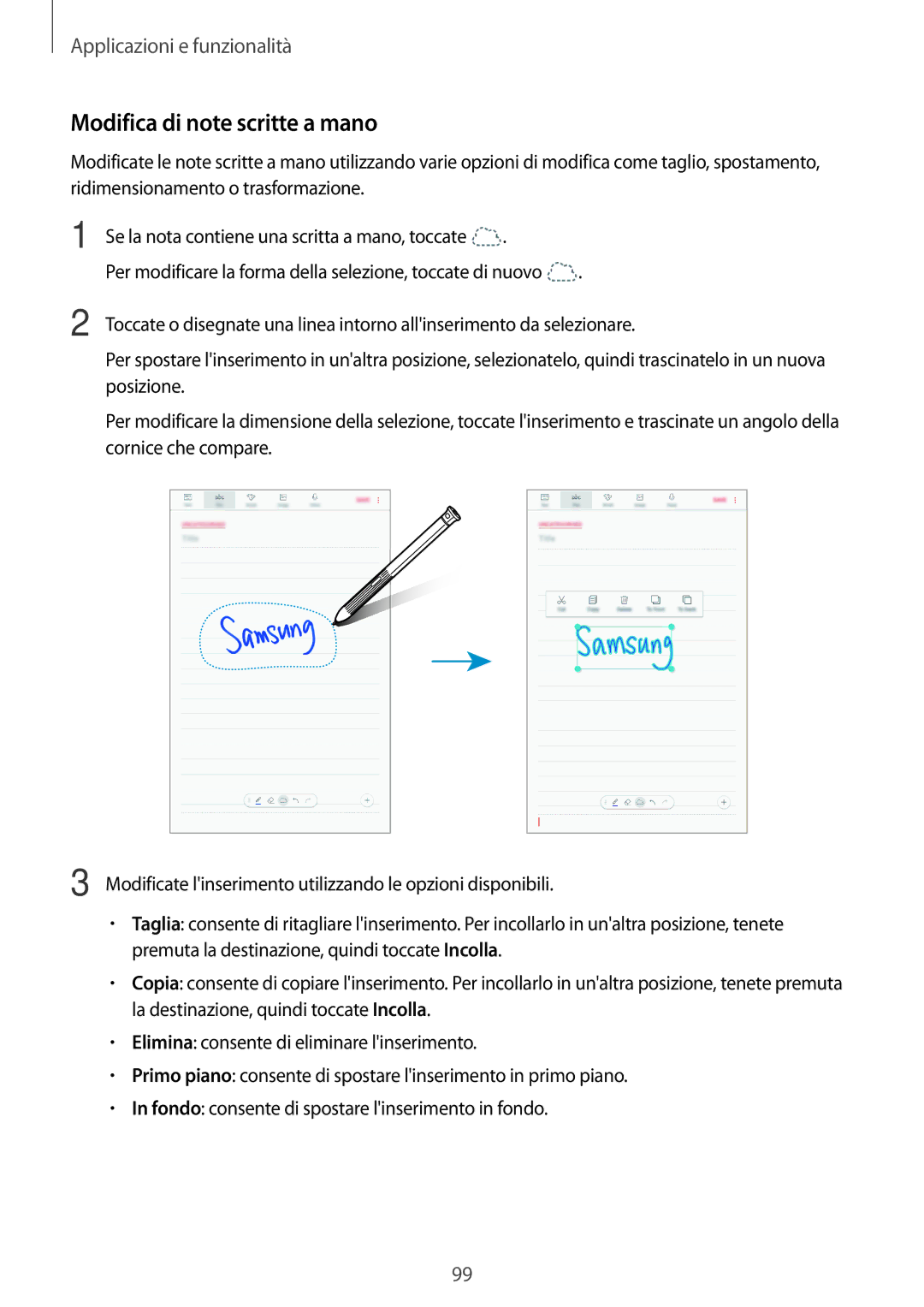 Samsung SM-T395NZKAITV manual Modifica di note scritte a mano 