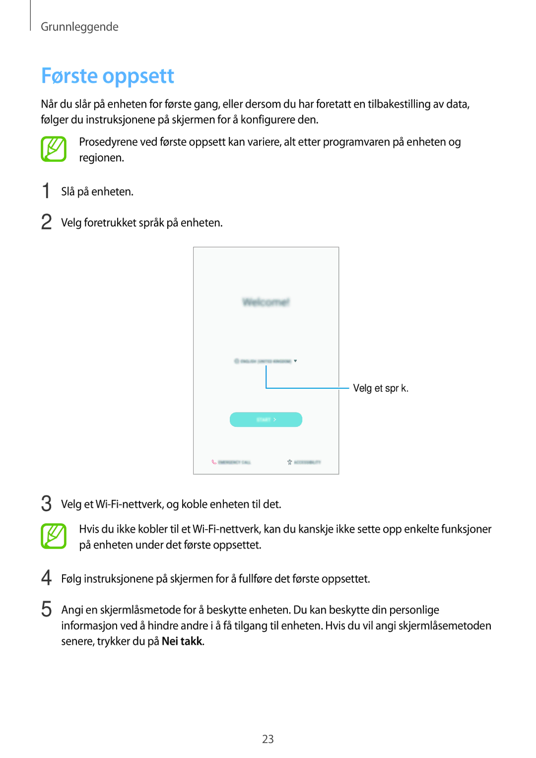 Samsung SM-T395NZKANEE manual Første oppsett 