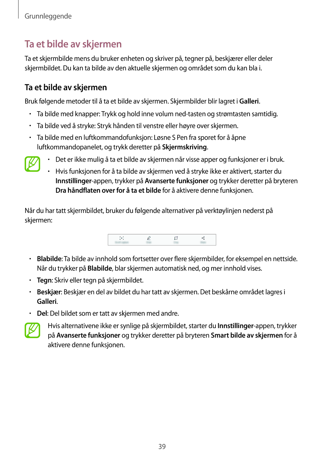 Samsung SM-T395NZKANEE manual Ta et bilde av skjermen 