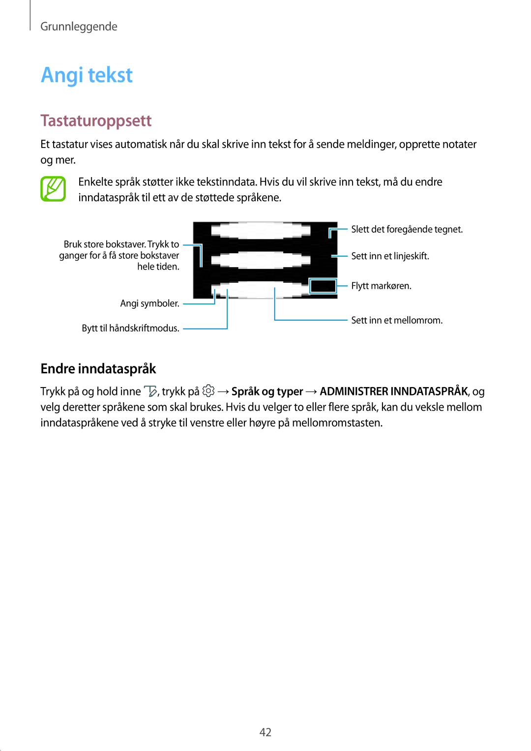 Samsung SM-T395NZKANEE manual Angi tekst, Tastaturoppsett, Endre inndataspråk 