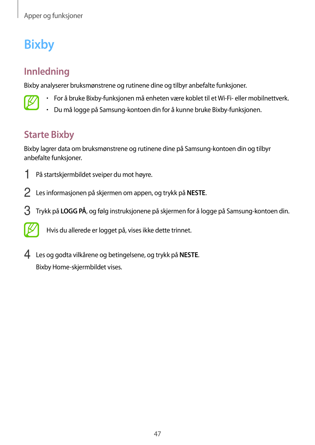 Samsung SM-T395NZKANEE manual Starte Bixby 