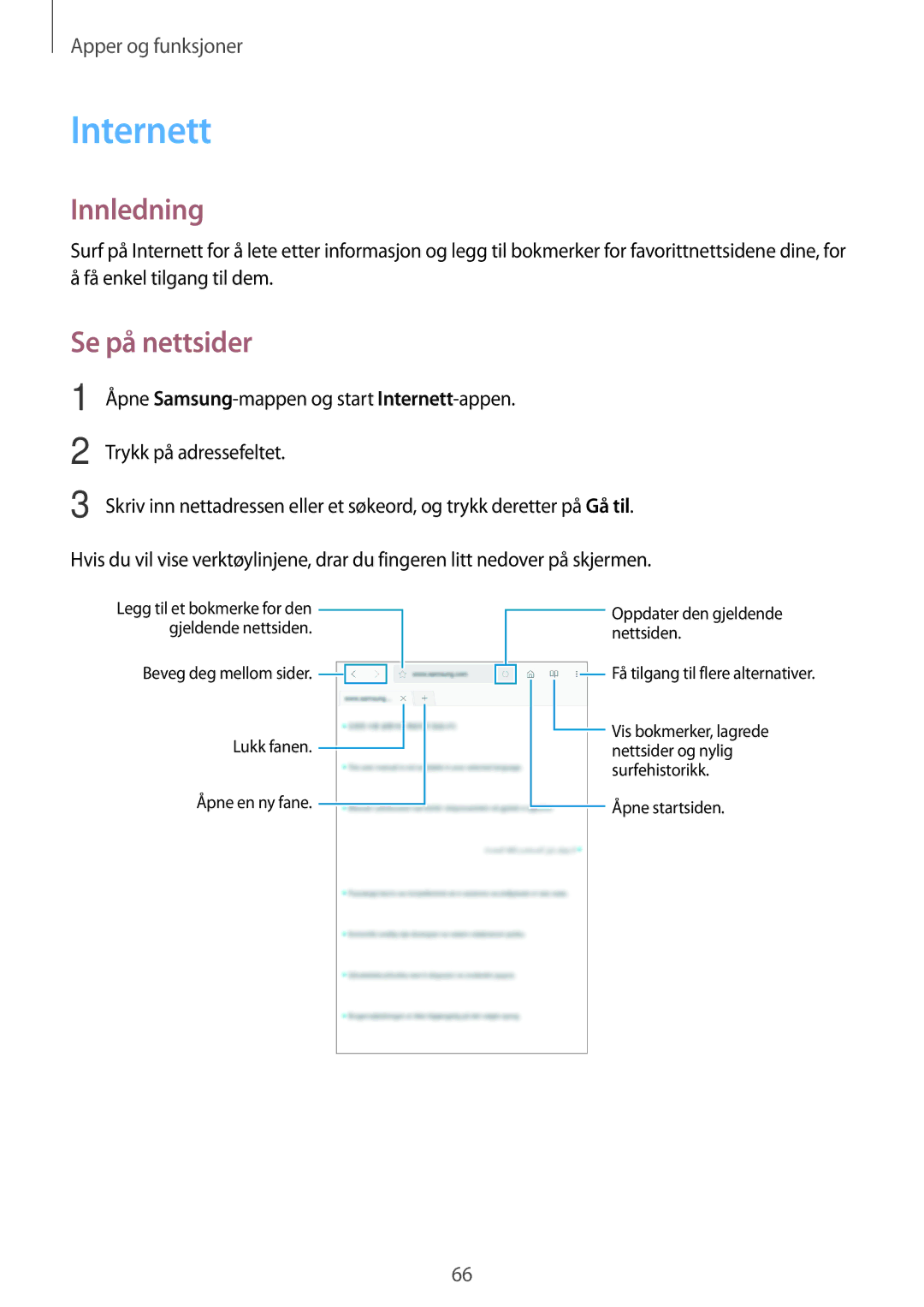 Samsung SM-T395NZKANEE manual Internett, Se på nettsider 