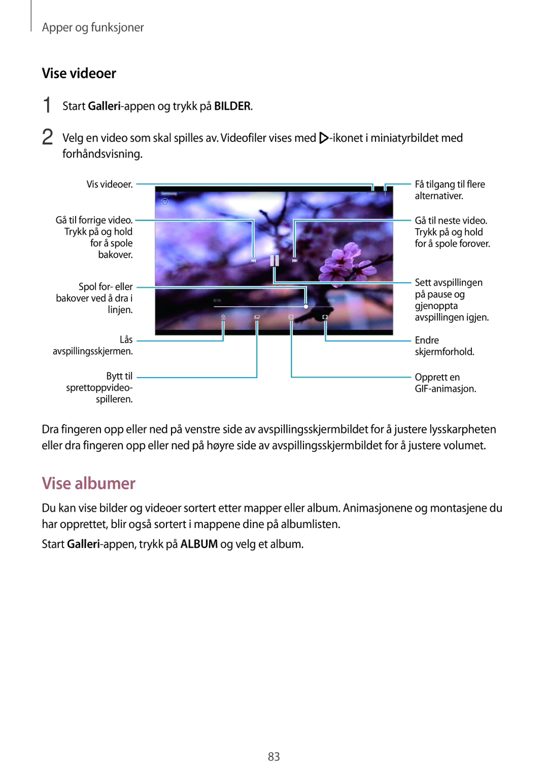 Samsung SM-T395NZKANEE manual Vise albumer, Vise videoer 