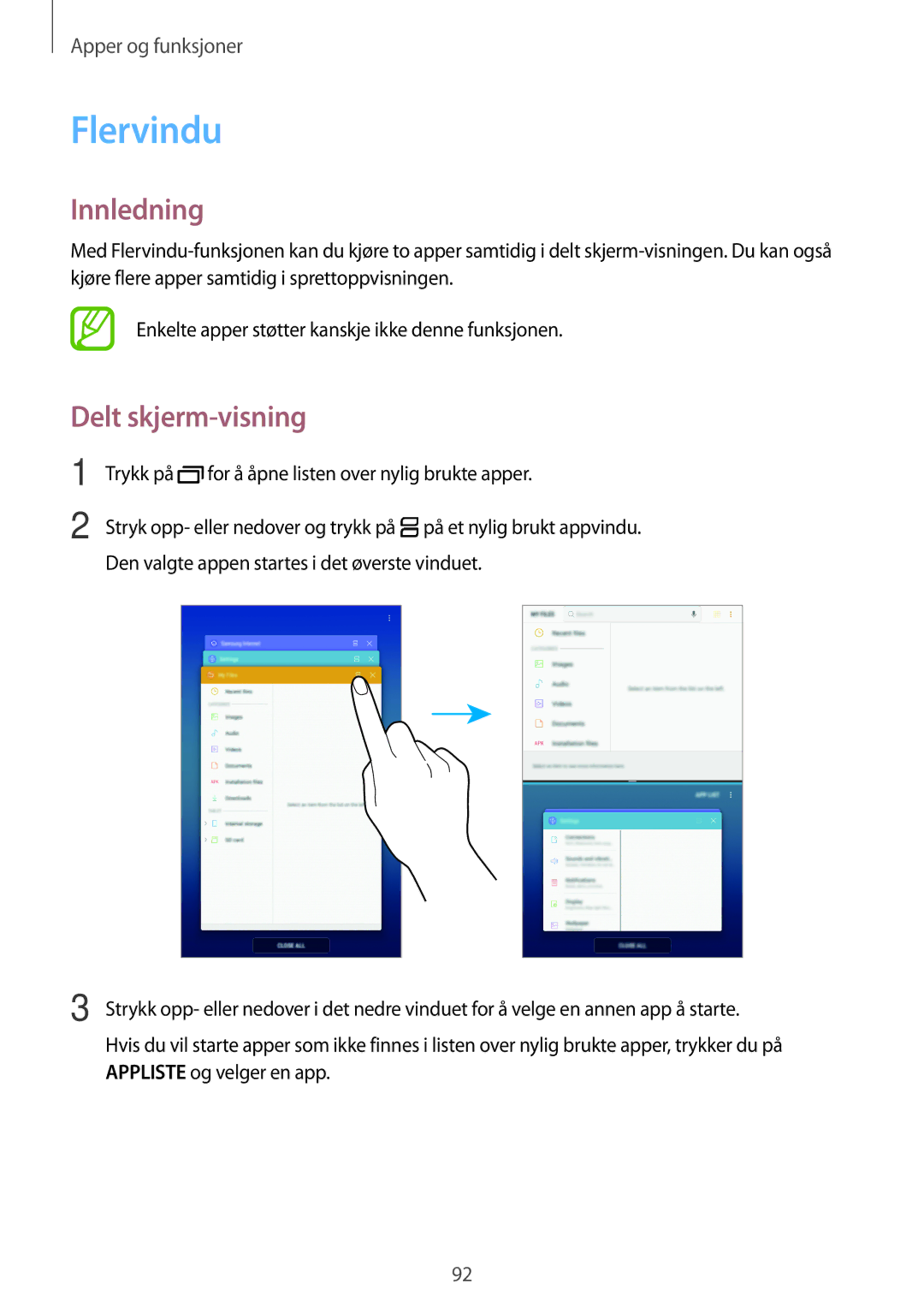 Samsung SM-T395NZKANEE manual Flervindu, Delt skjerm-visning 