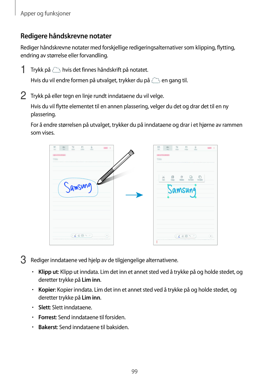 Samsung SM-T395NZKANEE manual Redigere håndskrevne notater 