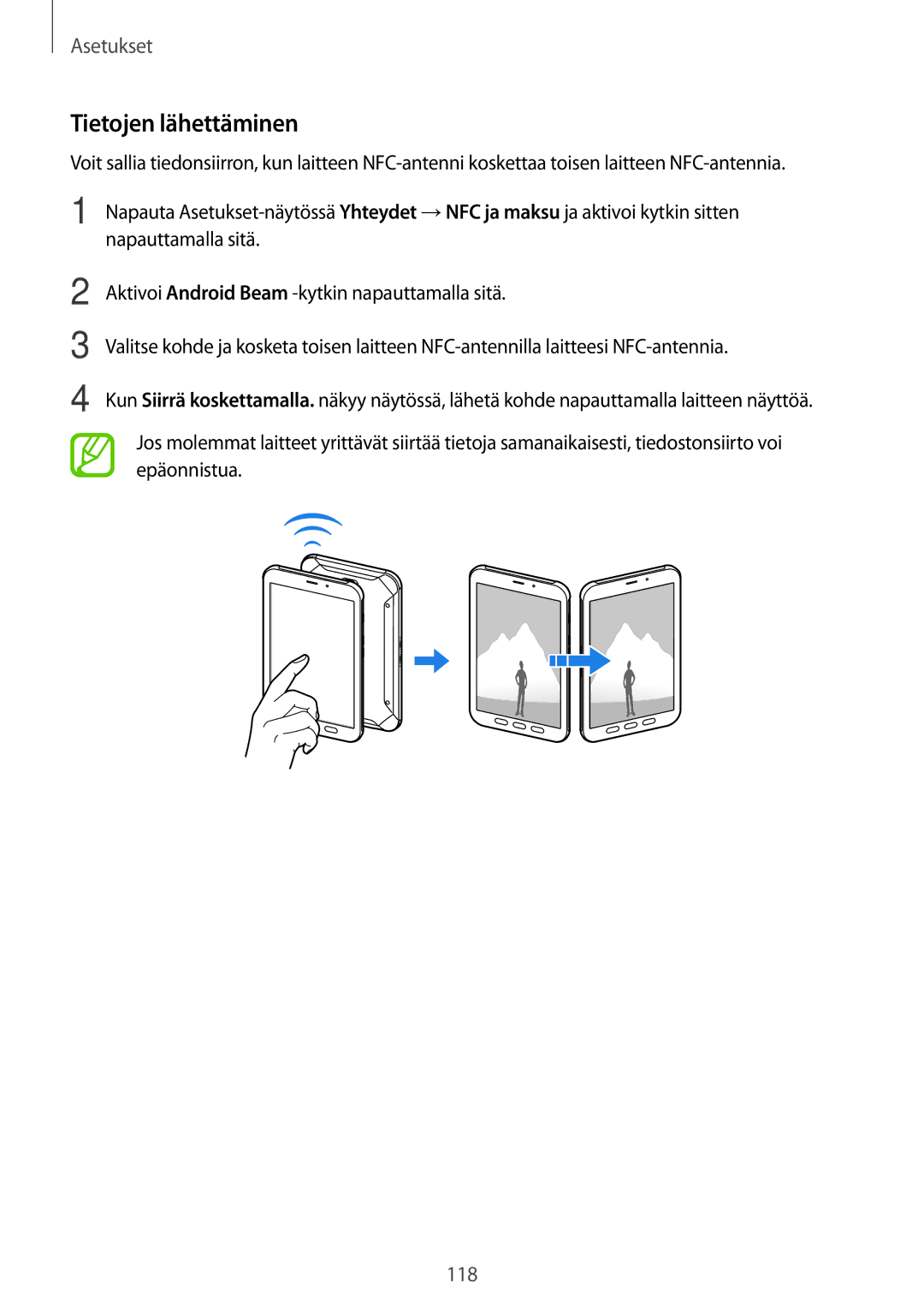 Samsung SM-T395NZKANEE manual Tietojen lähettäminen 