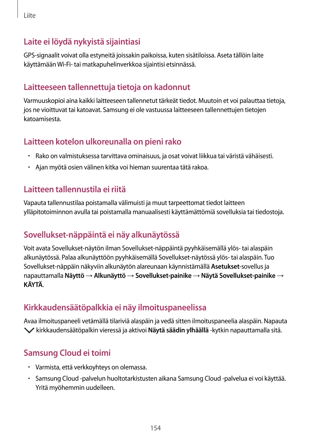 Samsung SM-T395NZKANEE manual Laite ei löydä nykyistä sijaintiasi 