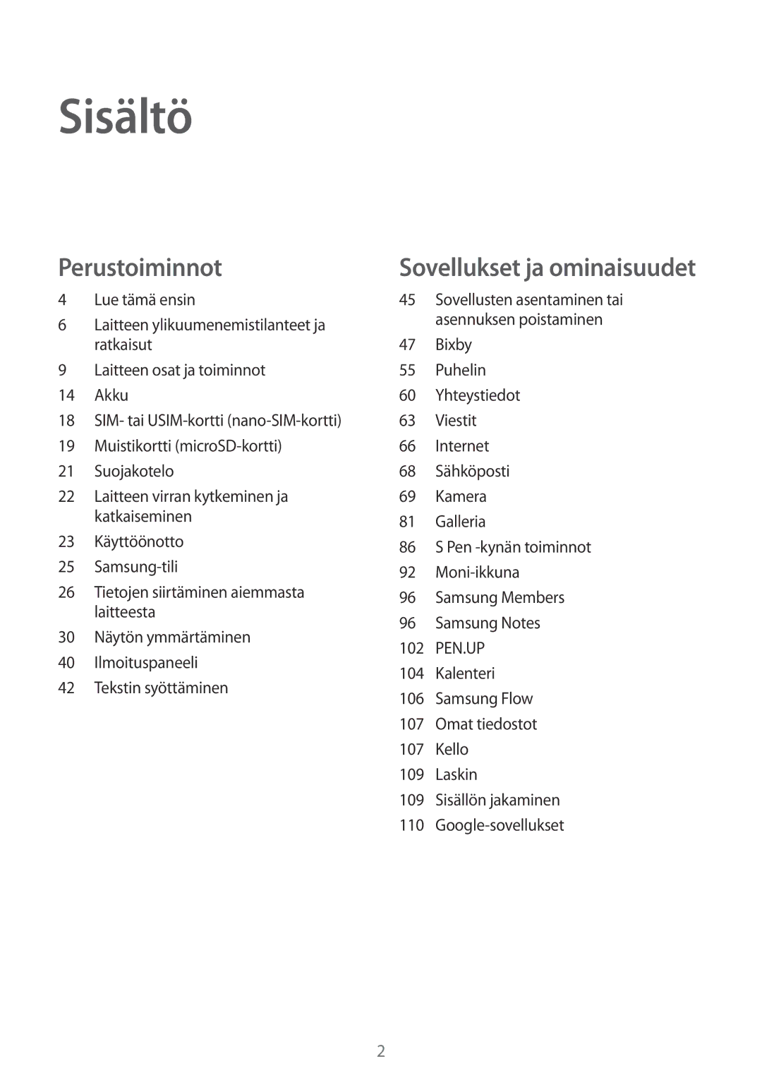 Samsung SM-T395NZKANEE manual Sisältö 