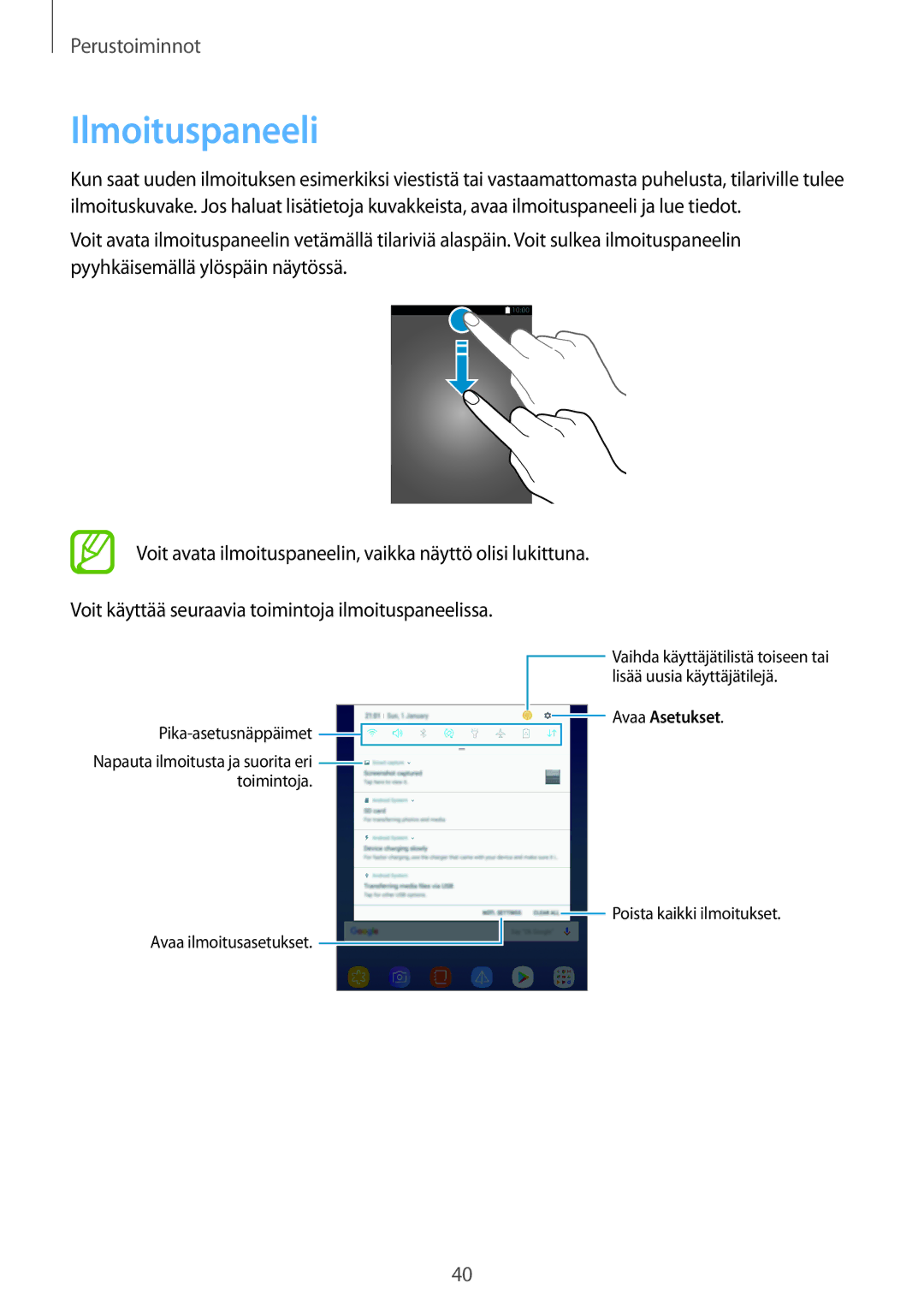 Samsung SM-T395NZKANEE manual Ilmoituspaneeli 