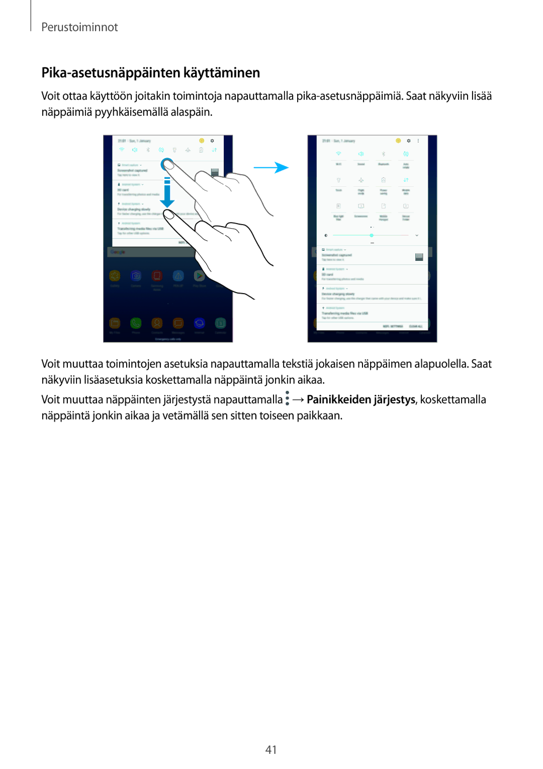 Samsung SM-T395NZKANEE manual Pika-asetusnäppäinten käyttäminen 