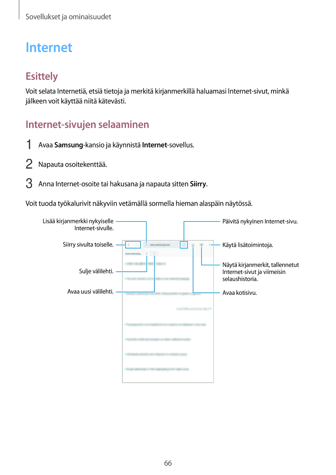 Samsung SM-T395NZKANEE manual Internet-sivujen selaaminen 