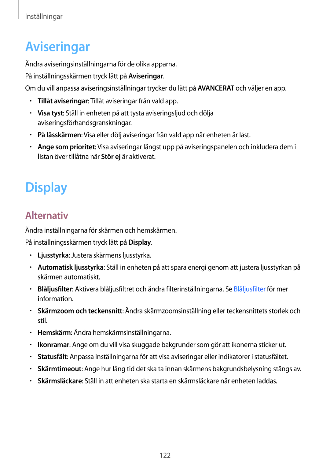 Samsung SM-T395NZKANEE manual Aviseringar, Display 