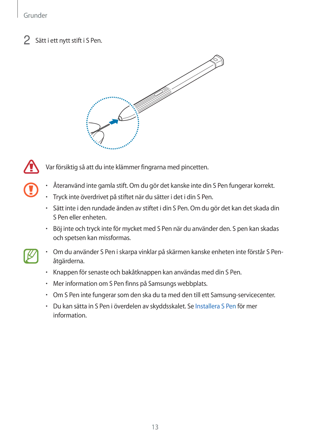 Samsung SM-T395NZKANEE manual Grunder 