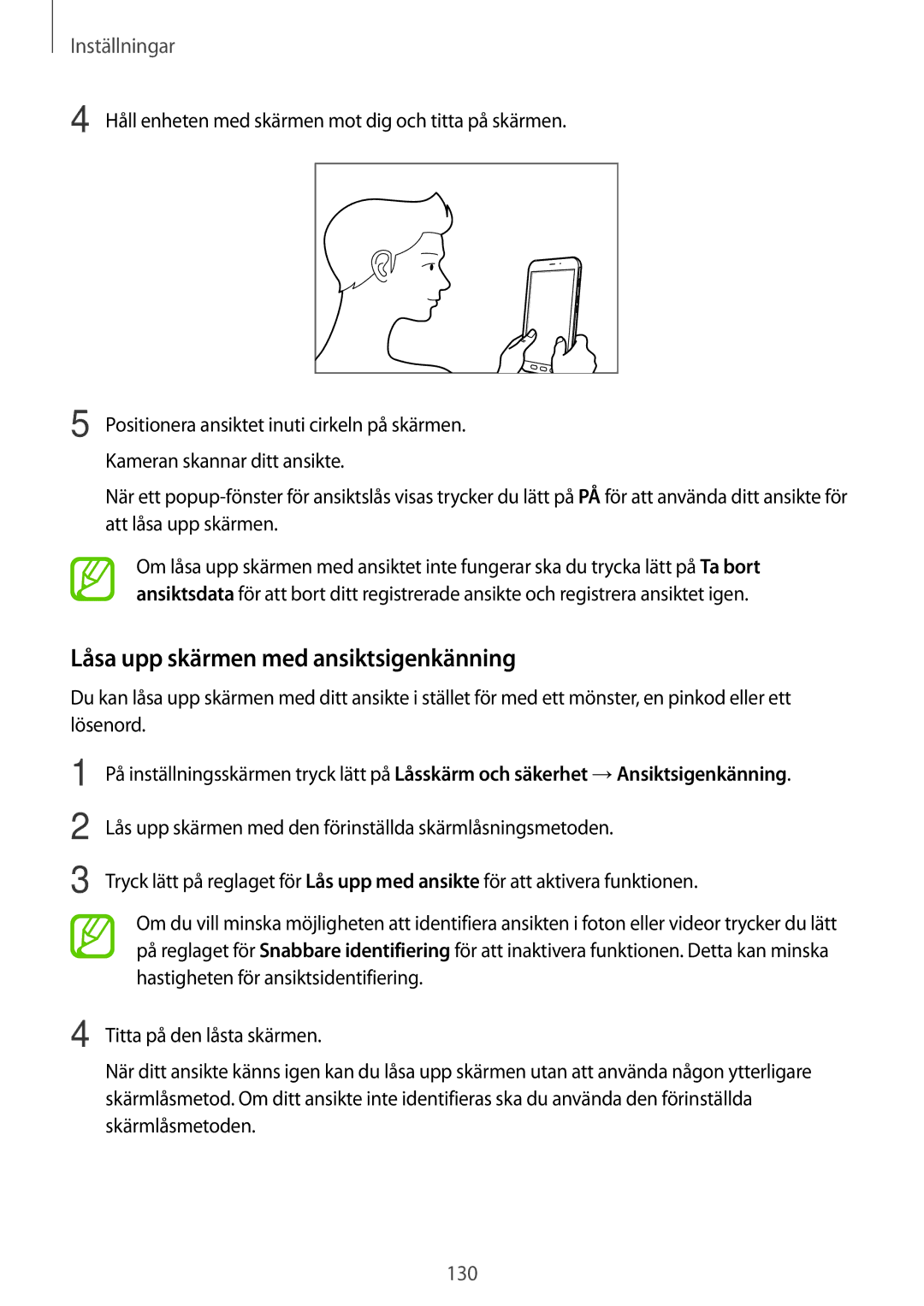 Samsung SM-T395NZKANEE manual Låsa upp skärmen med ansiktsigenkänning 