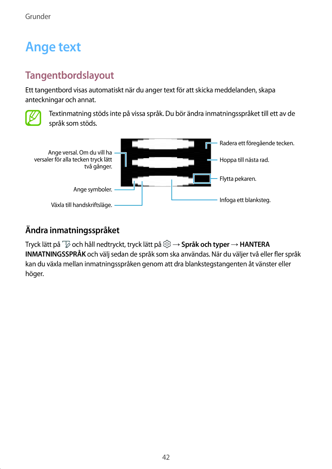 Samsung SM-T395NZKANEE manual Ange text, Tangentbordslayout, Ändra inmatningsspråket 