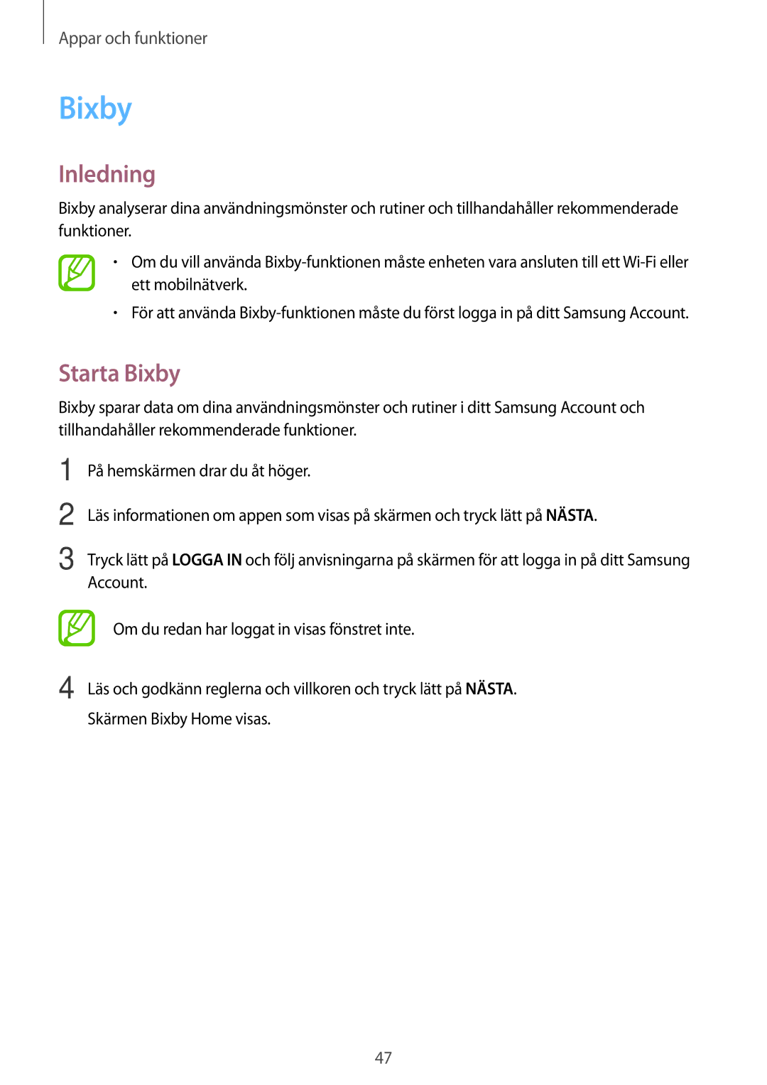 Samsung SM-T395NZKANEE manual Starta Bixby 