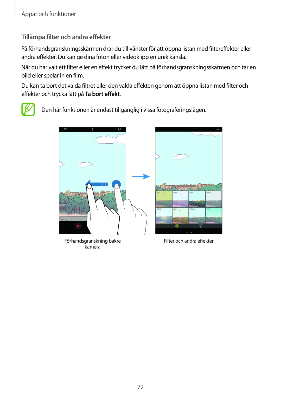 Samsung SM-T395NZKANEE manual Tillämpa filter och andra effekter 
