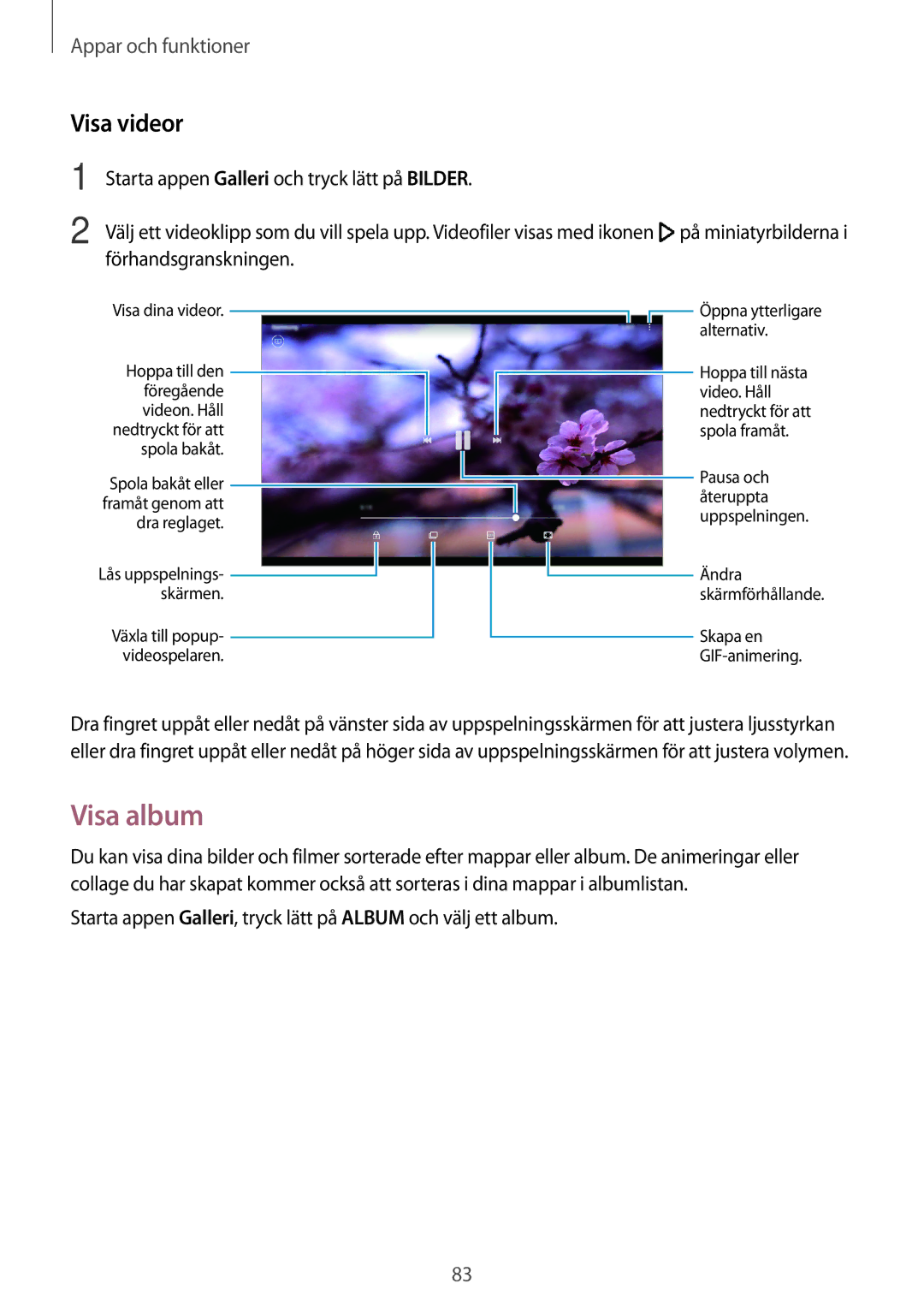 Samsung SM-T395NZKANEE manual Visa album, Visa videor 