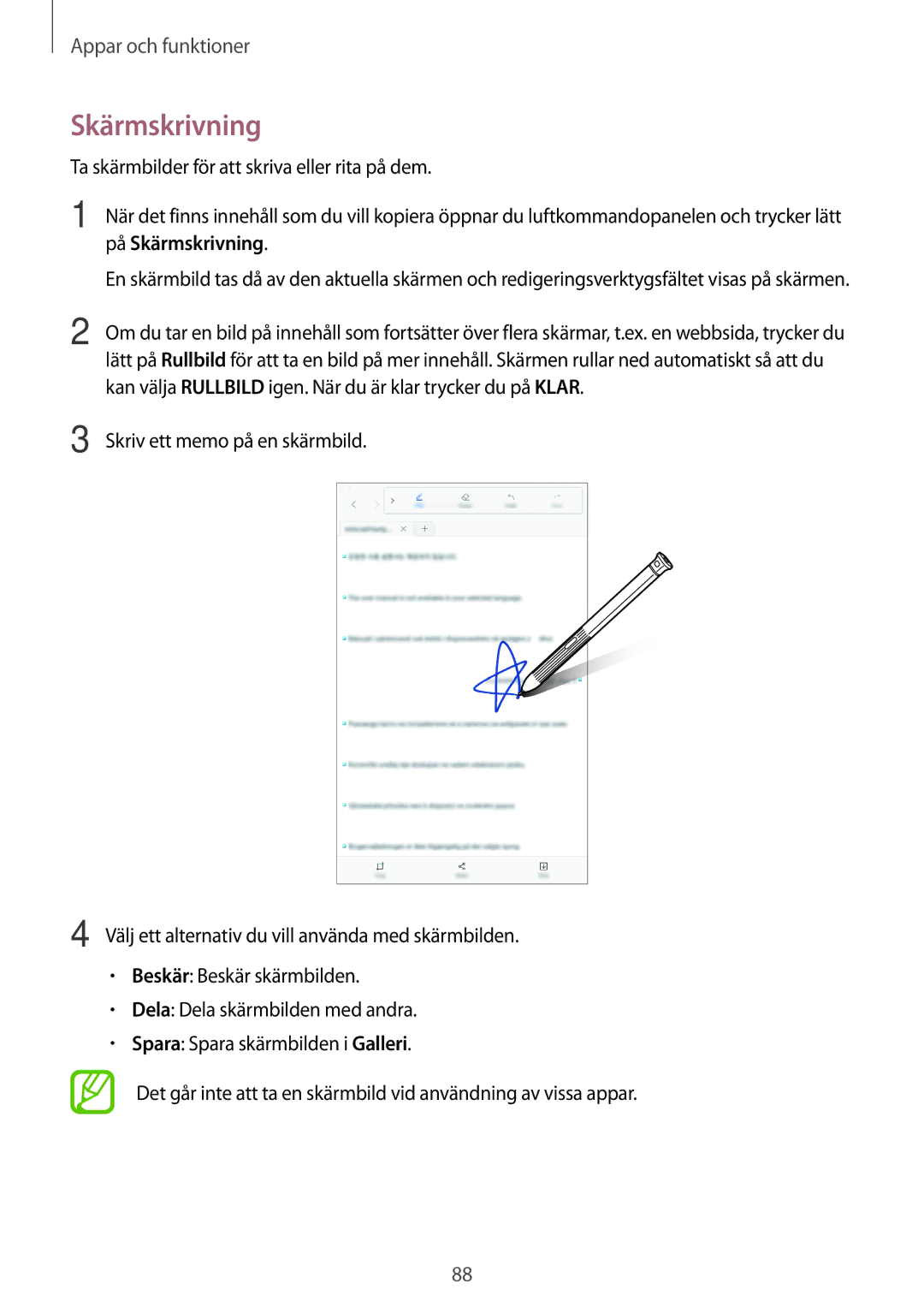 Samsung SM-T395NZKANEE manual Skärmskrivning 