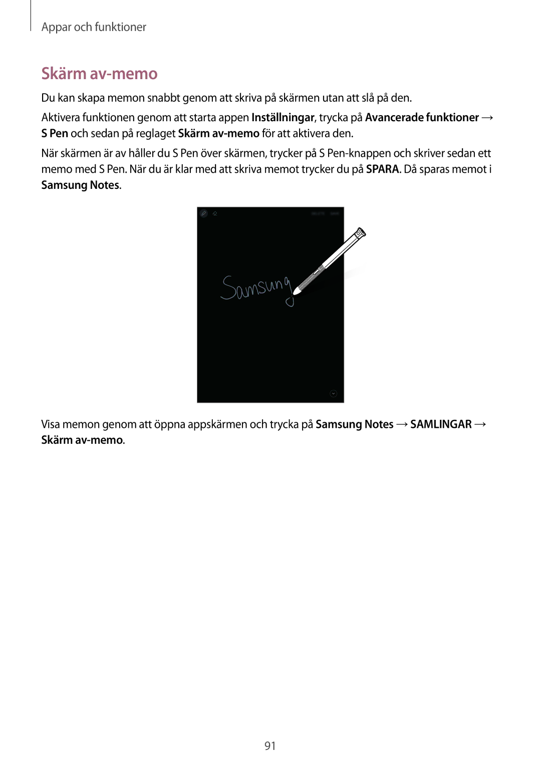 Samsung SM-T395NZKANEE manual Skärm av-memo 