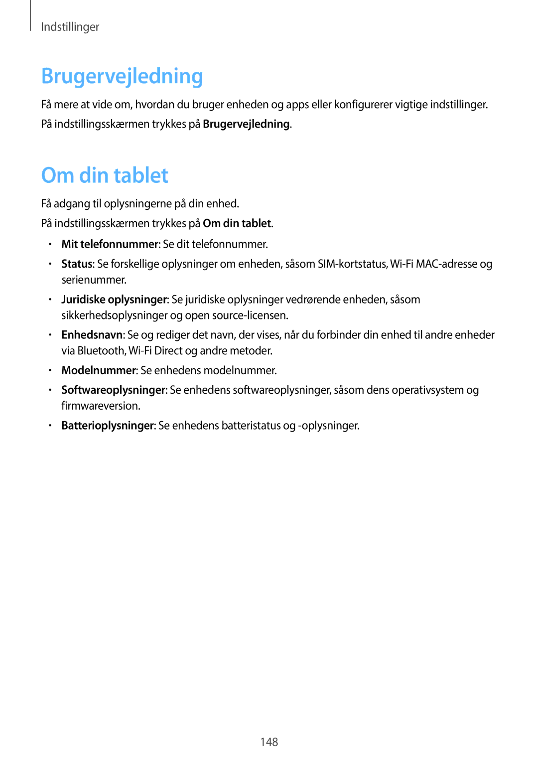 Samsung SM-T395NZKANEE manual Brugervejledning, Om din tablet 