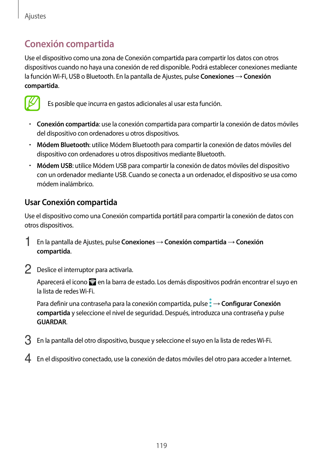 Samsung SM-T395NZKAPHE manual Usar Conexión compartida 