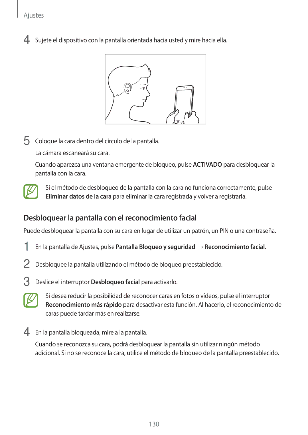 Samsung SM-T395NZKAPHE manual Desbloquear la pantalla con el reconocimiento facial 